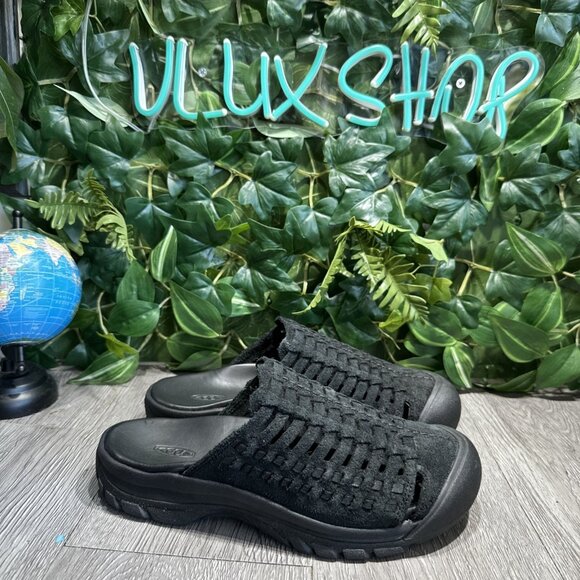 Keen San Juan II Sandal Men 7.5 Black Leather Huarache Comfort Suede Slip On